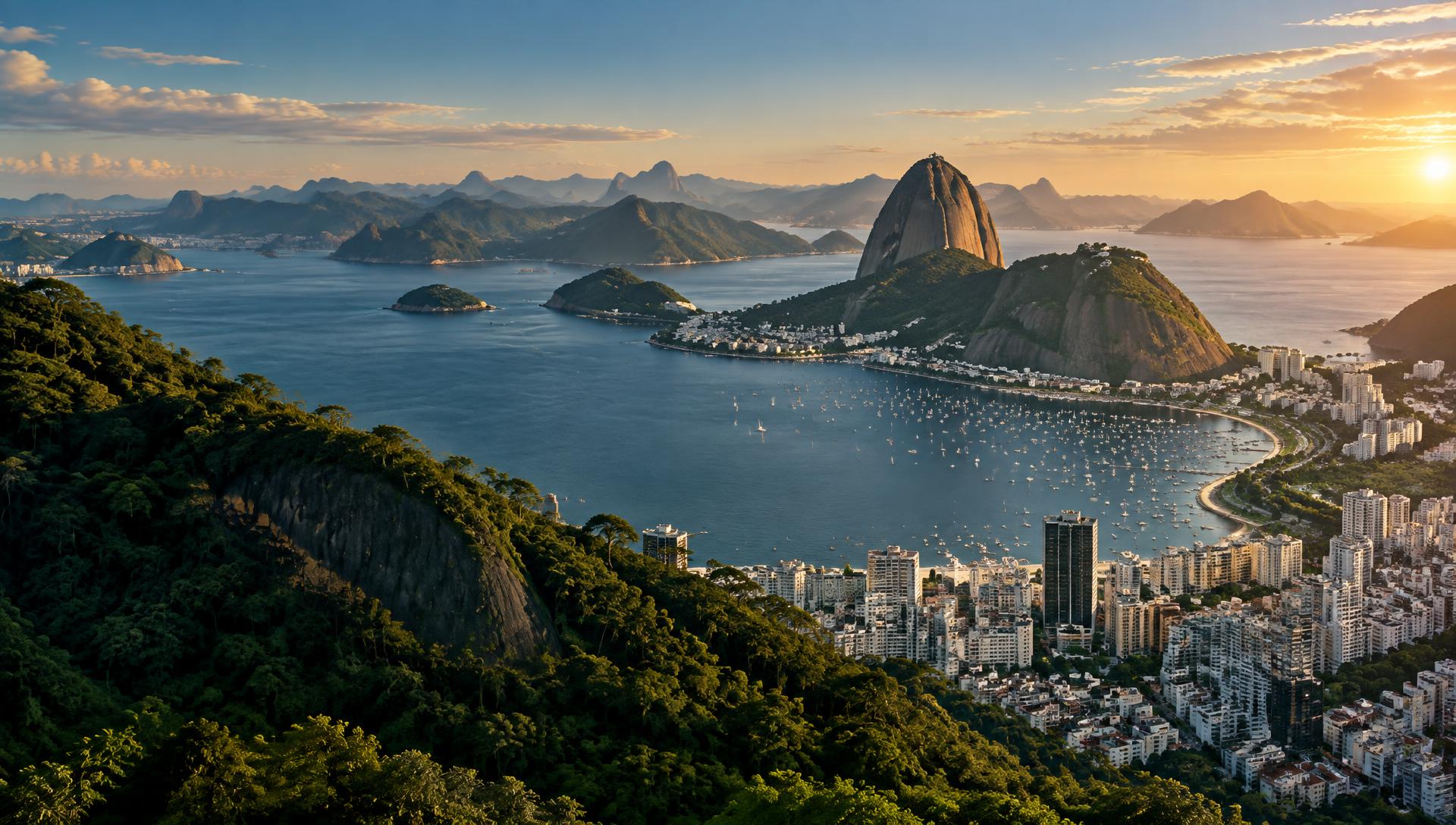 Vista da Baía de Guanabara e do Pão de Açúcar, no Rio de Janeiro